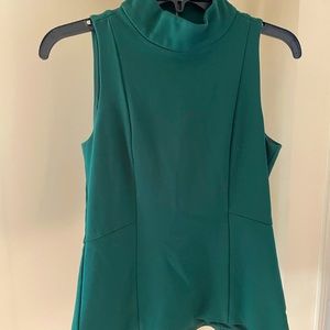 White House Black Market Emerald Green Mock Neck Sleeveless Zipper Back Top 2